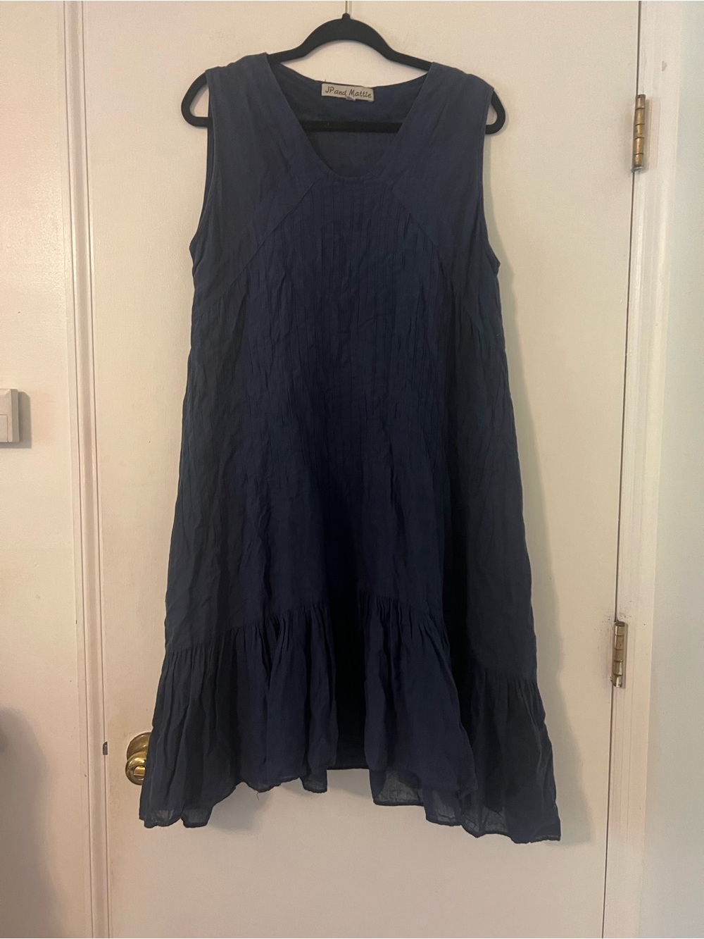 JP and Mattie Blue Sleeveless Tiered Midi Dress sheer topper M cotton (A207)